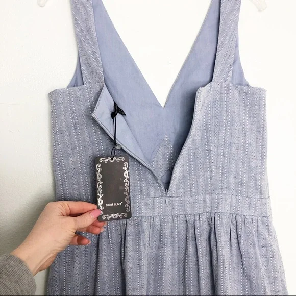 Color Block Blue Stripe Sleeveless V-Neck Mini Dress Women’s Size Small NWT - Picture 6 of 15